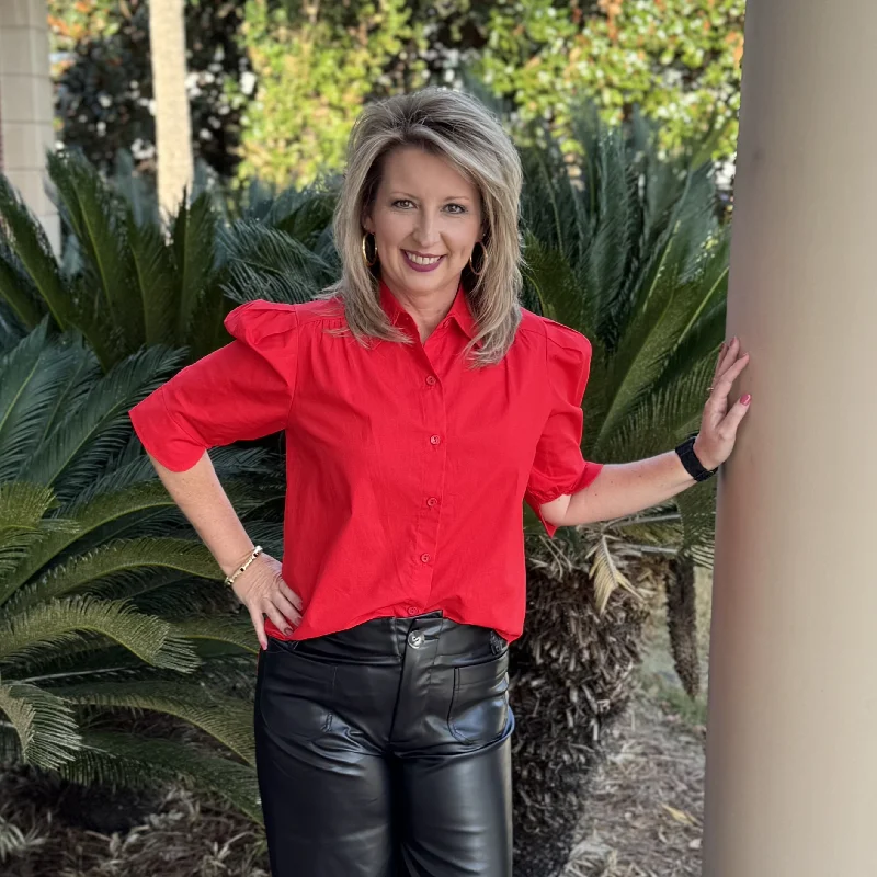 Carson Puff Sleeve Top | Red Dynamic Women's High - energy