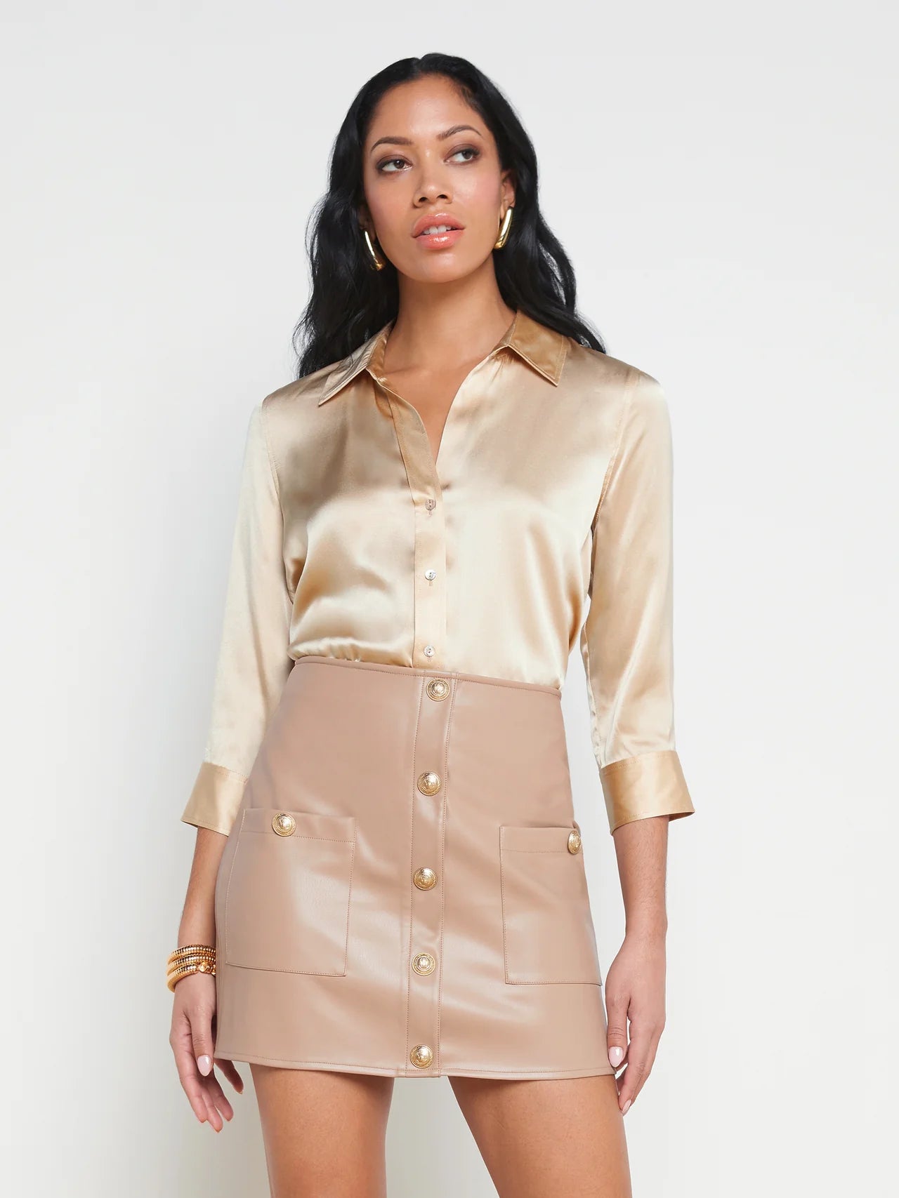 Dani Silk Blouse in Toasted Almond Classic Women's Pin - striped