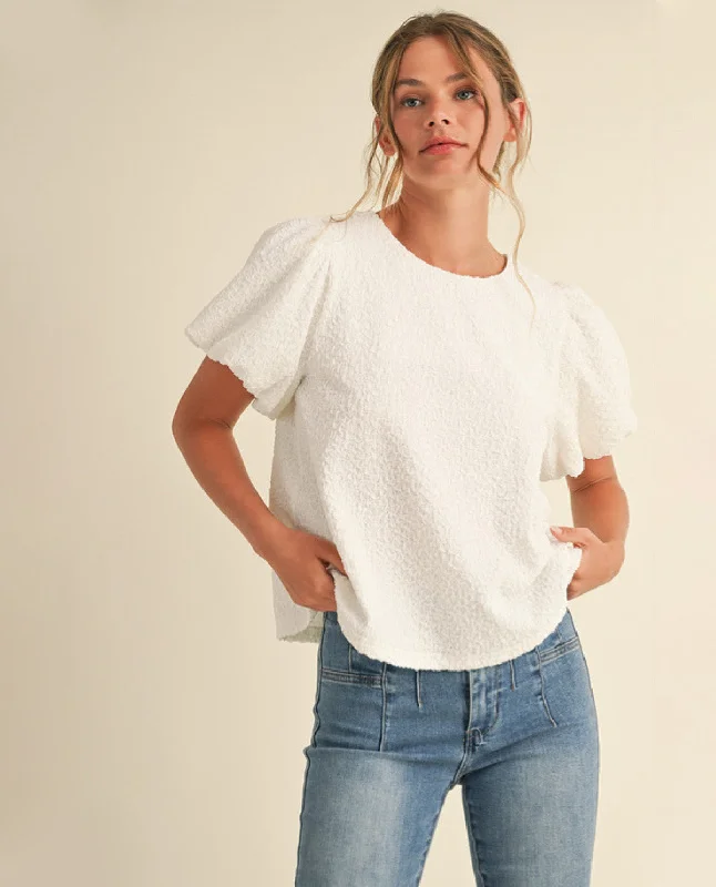 Solid Off-White Top with Puffed Sleeves Confident Women's Power