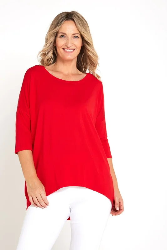 Irena Bamboo Top - Red Stylish Women's Tropical 
