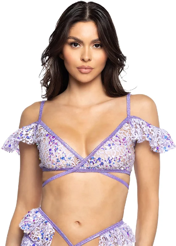 Fairy Tale Story Sequin Lace Ruffle Wrap Top Business