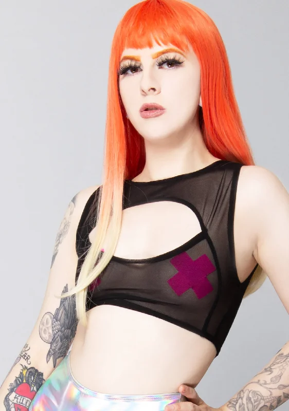 Wicked Dreams Mesh Keyhole Top in Black Sporty Women's Athleisure 