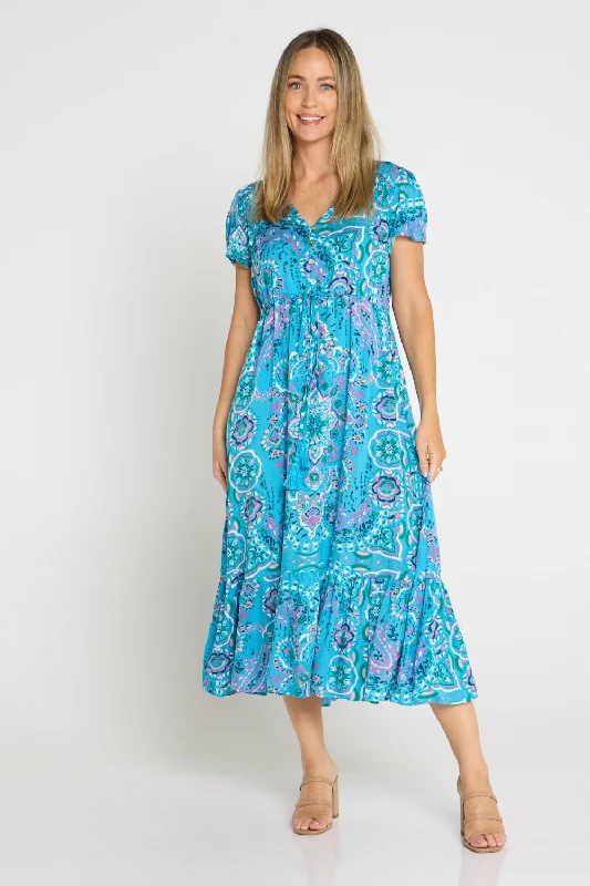 Mahlia Dress - Evie Aqua Sleek Women's Metallic