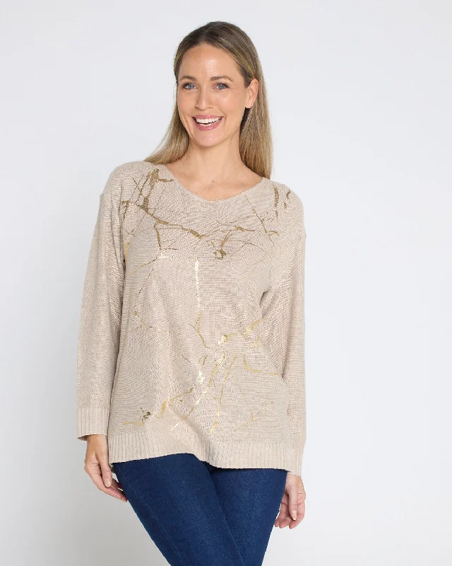 Shani Foil Knit - Beige/Gold Elegant Women's 