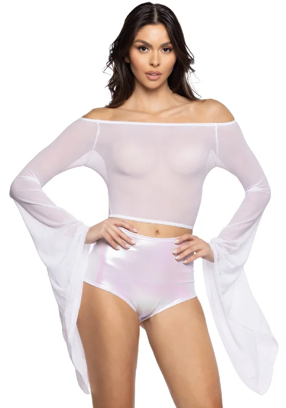 Free Spirit White Mesh Gypsy Sleeve Top Stylish Women's Neon