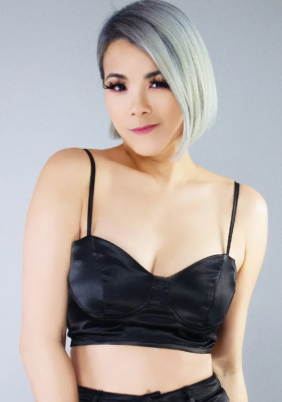 Glamour Fest Satin Bustier Crop Top Casual Women's Loose - fitting