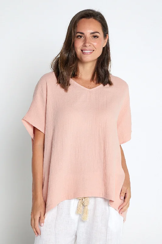 Tahiti Muslin Top - Peach French