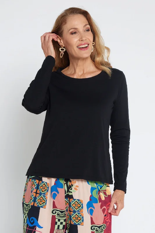 Lifestyle Basic Long Sleeve Cotton Tee - Black Athletic Women's High - 