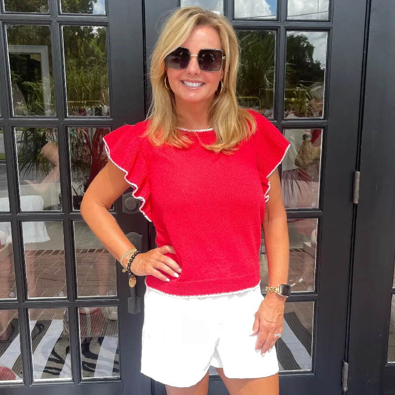 Suzanne Knit Top | Red Monochromatic Office Style