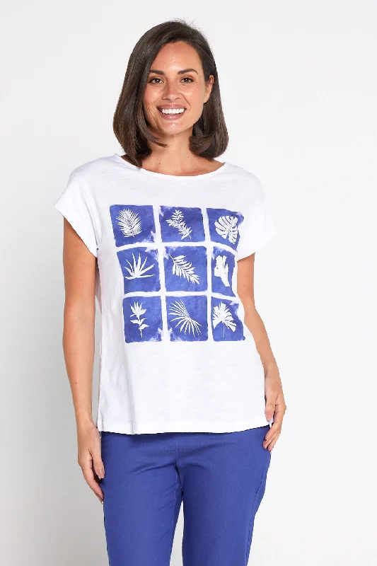 Keylines Slub Boatneck Tee - Sapphire Blooms Elegant Women's Formal 