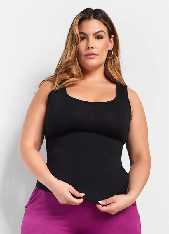 Essential Scoop Neck Tank Top - Black Monochromatic Office Style