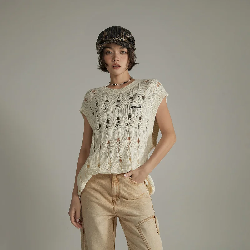 Hollow Sleeveless Knitted Sweater French