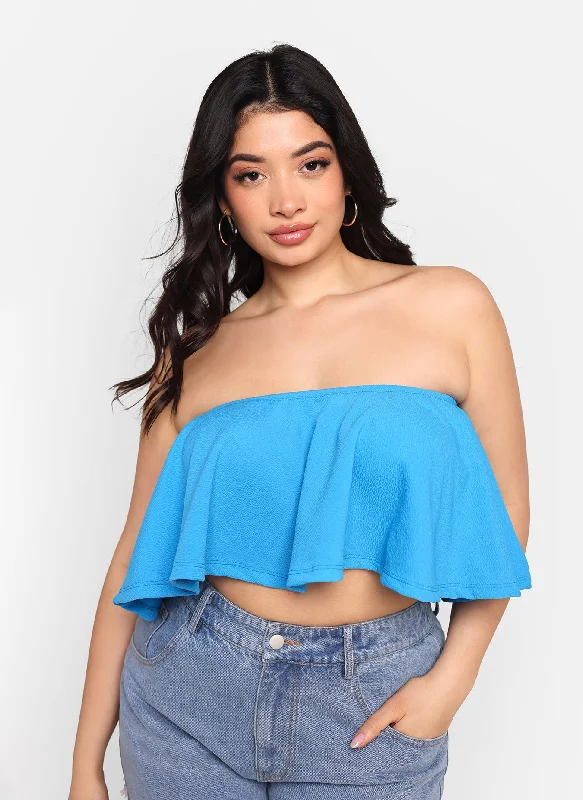 Cari Ruffle Crop Top - Aqua Refined Women's 