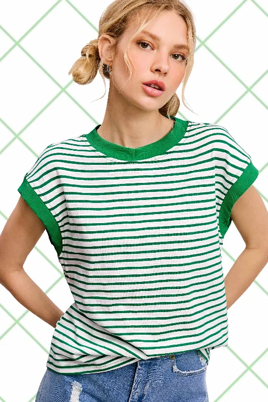 Nautical Cap Sleeve Striped Top Streetwear Style for 