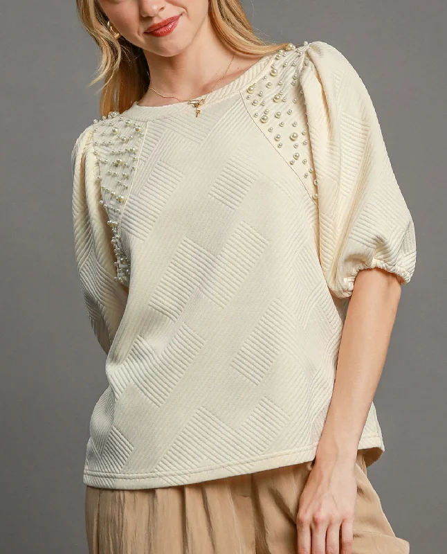 Jacquard Top with Pearl Details Modern Women's 
