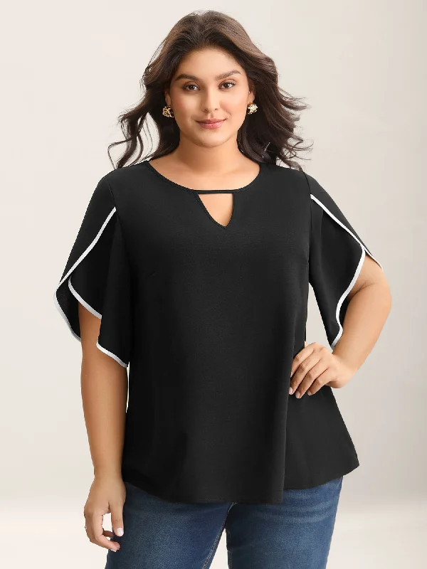 Color Contrast Petal Sleeve Shirt Hip Women's Urban