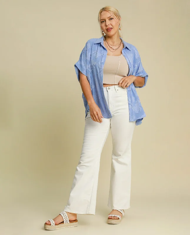 Plus Oversized Floral Burnout Top Traditional Women's Wool
