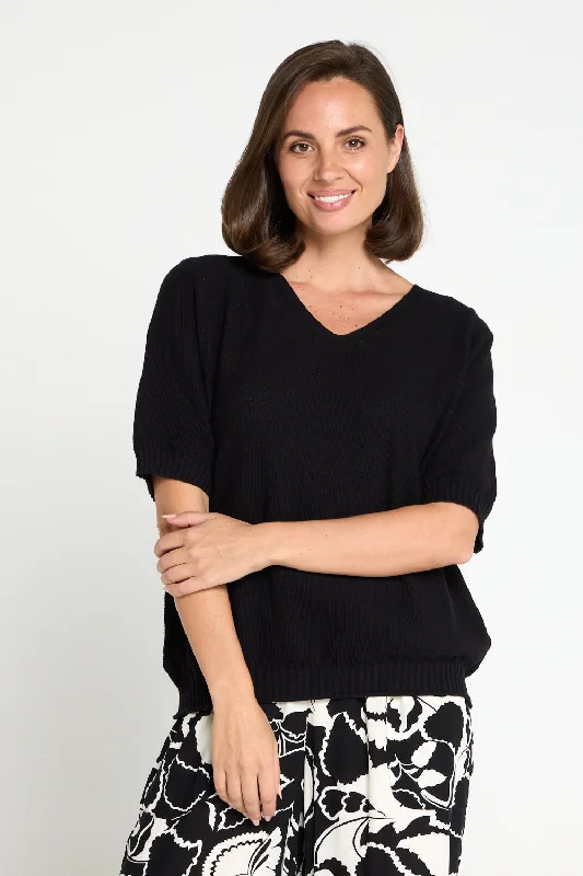 Rachel Cotton Knit Top - Black Country