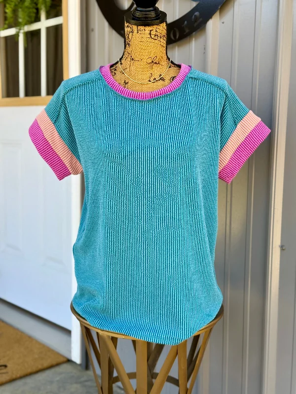 Renea Ribbed Color Block Top Stylish Women's Tropical 