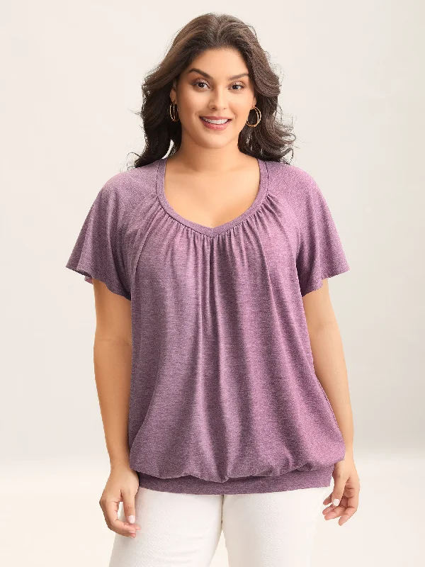 Heather Lotus Leaf Sleeve Jersey Top Laid - back Women's Vibe