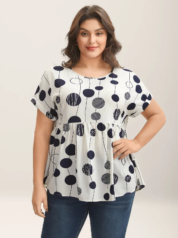 Polka Dots Print Dolman Sleeve Babydoll Top Refined Women's Classic 