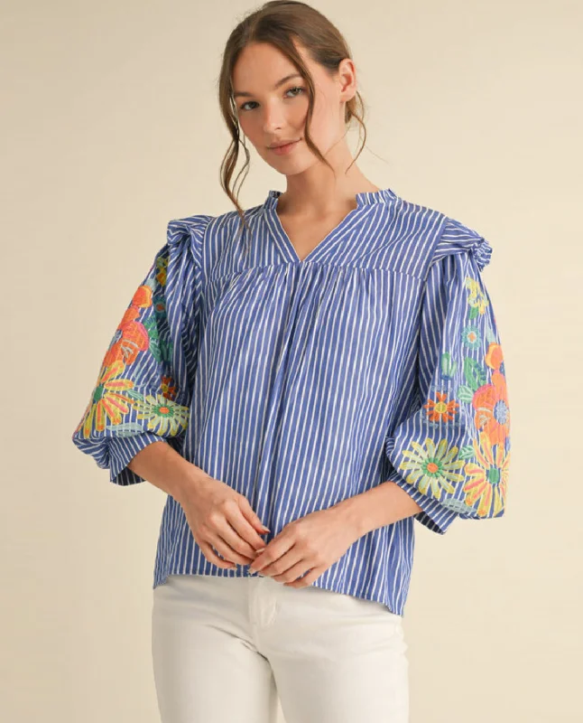Poplin Floral Denim Blouse Cool Women's Distressed