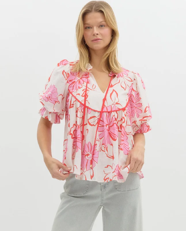 Dainty Floral Print V-Neck Top Disco