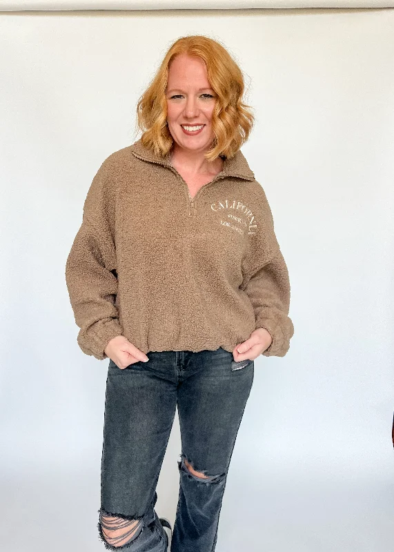 Cali Quarter Zip Fleece Pullover - Brown Disco