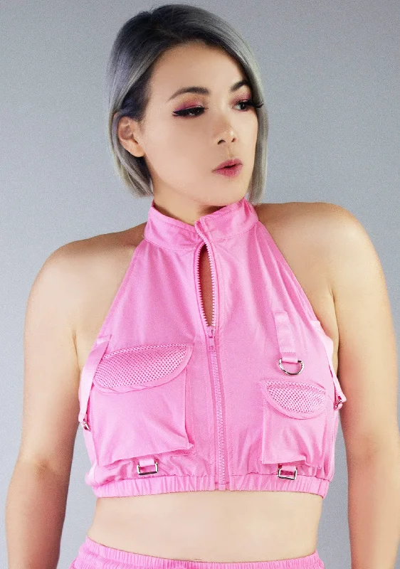 Retro Revival Cargo Halter Top Geometric
