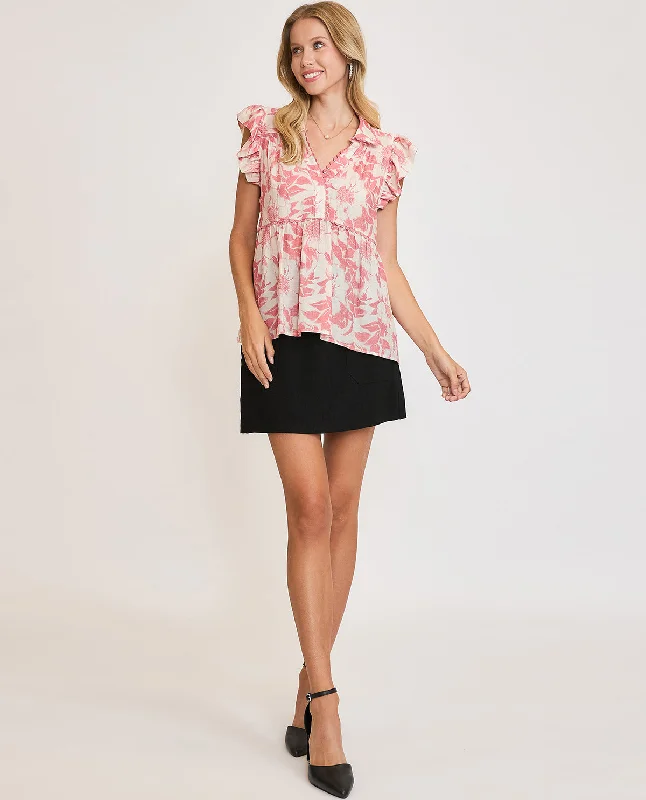 Botanical Print Baby Doll Top Luxurious Women's High -  end