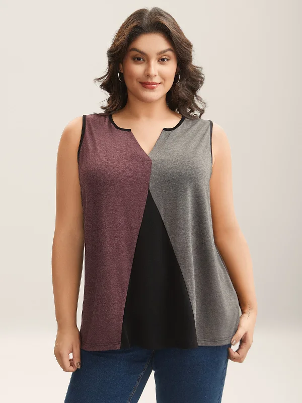 Color Block Flowy Split Neck Tank Top Disco
