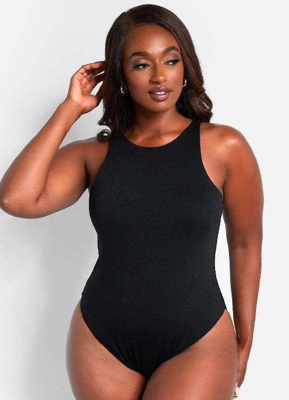 Essential Halter Neck Bodysuit - Black Stylish Women's Tropical 