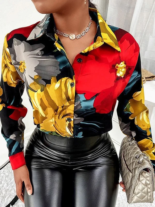 Floral Print Shirt Stylish Women's Neon