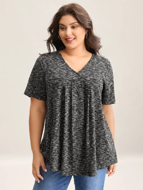 Heather Surplice Neck Curvy Hem T-Shirt Sophisticated Women's 