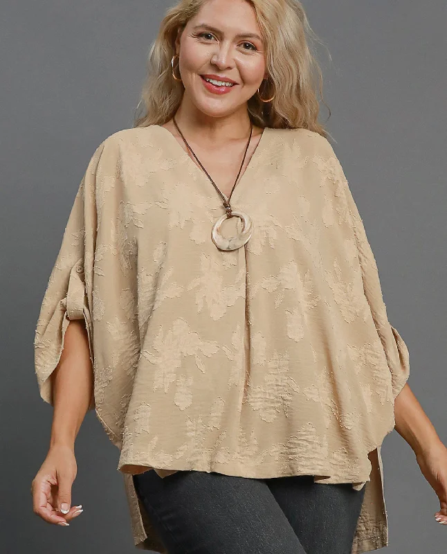 Plus Burnout V-Neck Oversized Floral Top Vintage Women's 1970S 