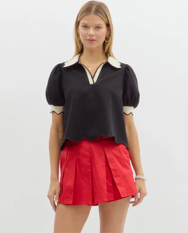 Solid Polo Collar Top Monochromatic Office Style