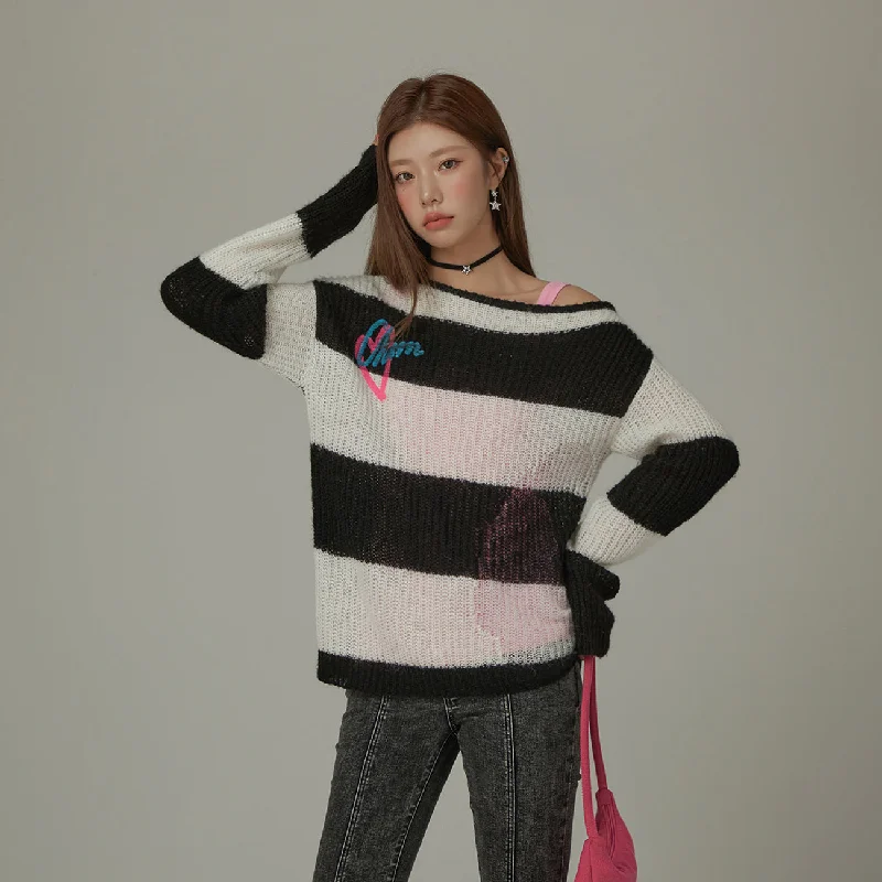 Off-Shoulder Loosefit Maxi Stripes Sweater purpose