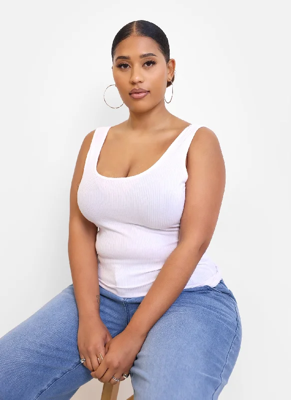 Essential Ribbed Tank Top - White Vintage Women's 1970S 