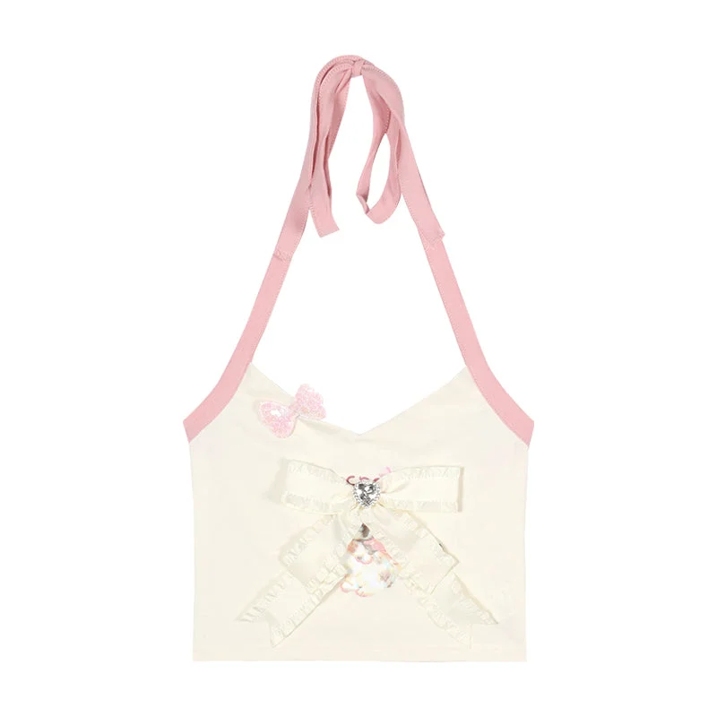 halter neck print top PL53443 Dapper Women's Bow - adorned