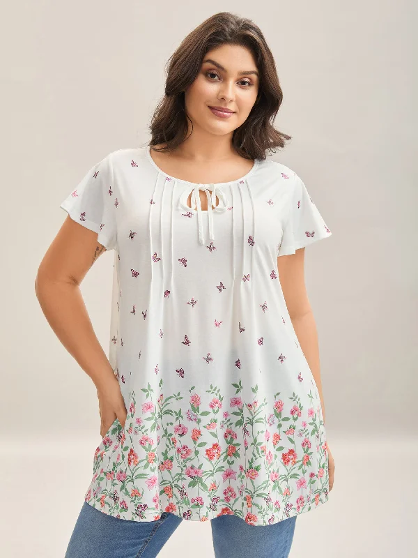 Butterfly Garden Print Neck-Tie Top purpose
