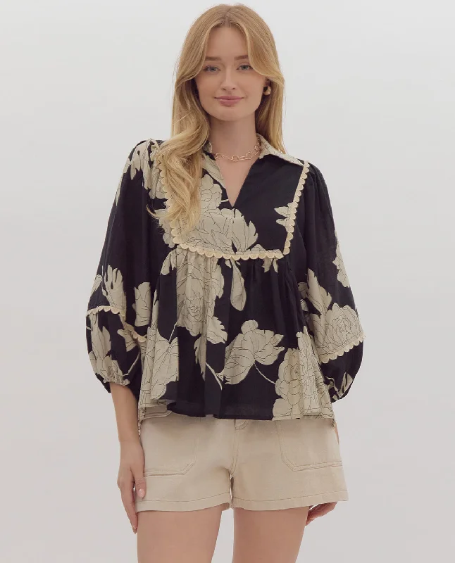 Entro Printed Top W/Trim Cozy Women's Sherpa - lined