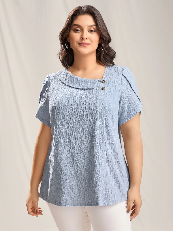 Asymmetrical Collar Textured Plain Blouse Cashmere