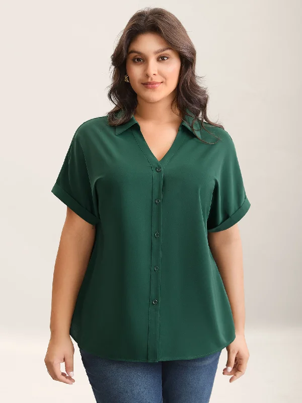 Rolled Hem Sleeve Collar Plain Blouse Cozy Women's Winter