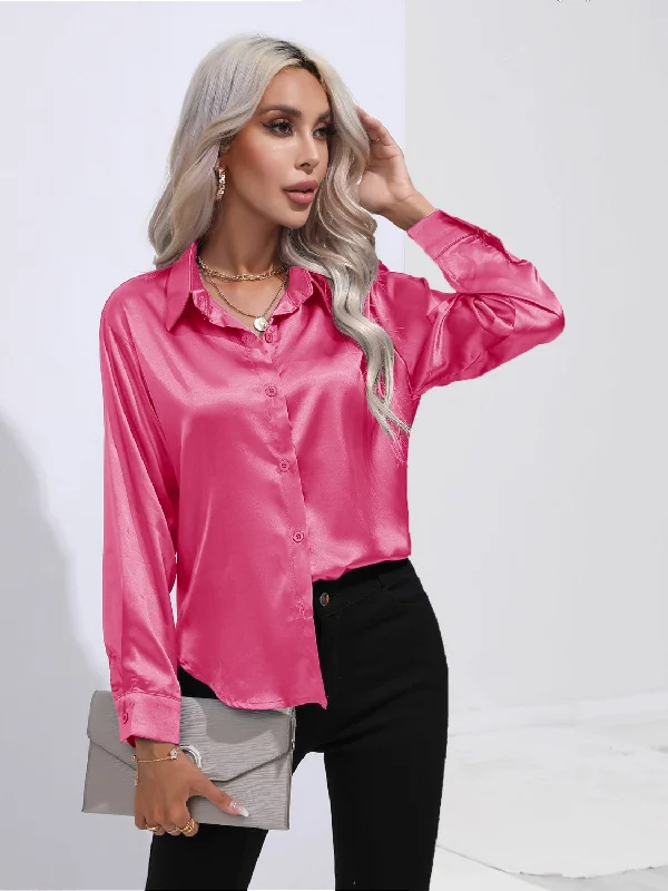 Collared Neck Buttoned Long Sleeve Shirt Women