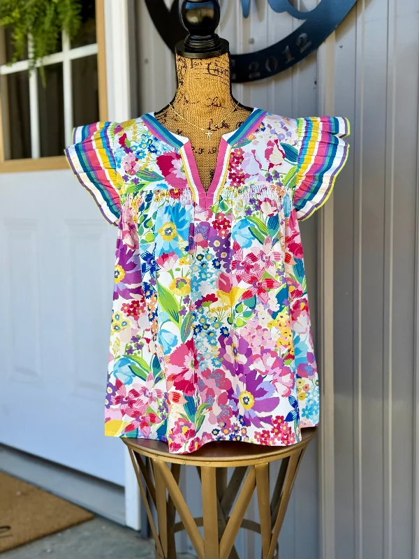Chelsea Floral Flutter Sleeve Top Practical Women's Multi - 