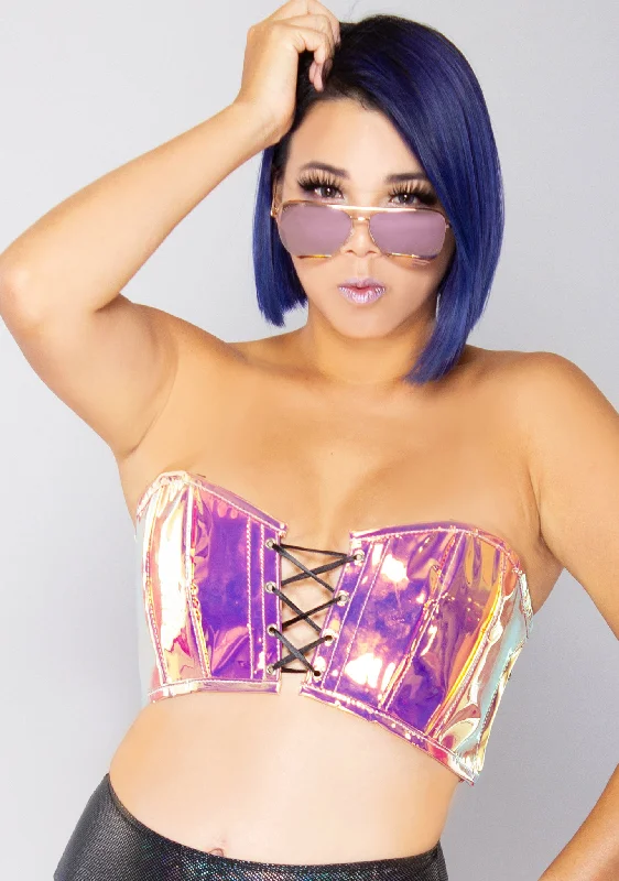 Thrill Seeker Iridescent Bustier Top Dapper Women's Bow - adorned