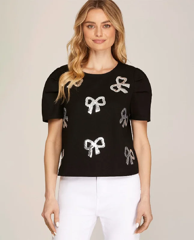 Short Sleeve Sequin Bow Top purpose