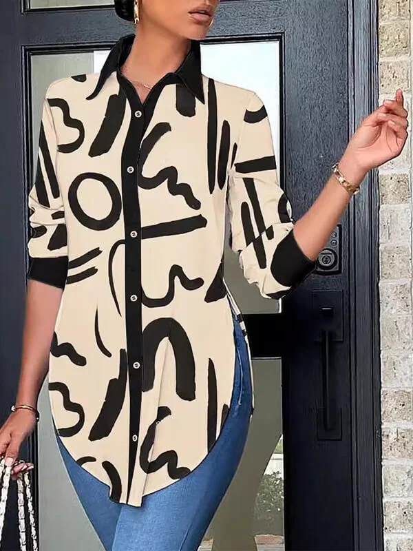 Printed Side-Slit Shirt Practical Women's Quick - dry
