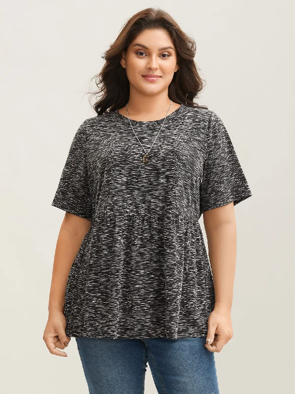 Heathered Crew Neck Relaxed T-Shirt Luxurious Women's High -  end