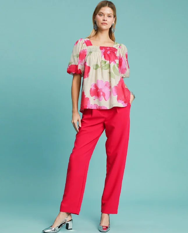 Watercolor Floral Print Top European